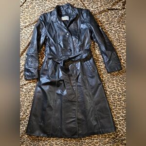 Black 00s Leather Trench Coat